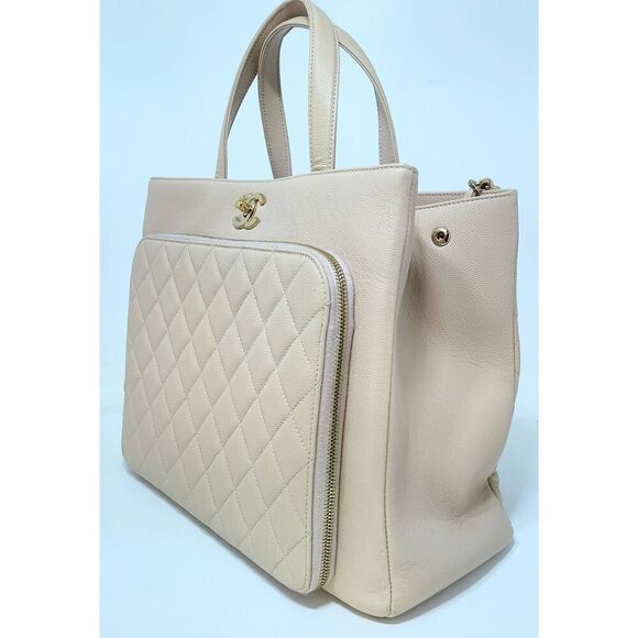 CHANEL BUSINESS AFFINITY LARGE TOTE CAVIAR LEATHER GOLD HARDWARE BEIGE W/  DUSTB - Picture 3 of 15